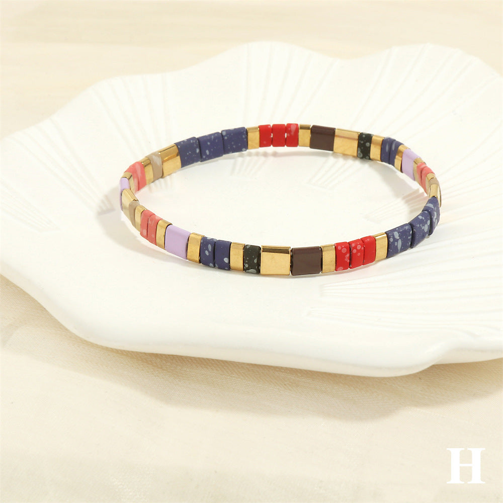 Women's Bohemian Design Bead Elastic Twin Color Bracelets