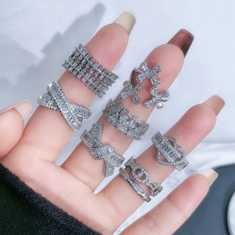 Full Diamond Open-end Zircon Female High Sense Niche Personality Rings