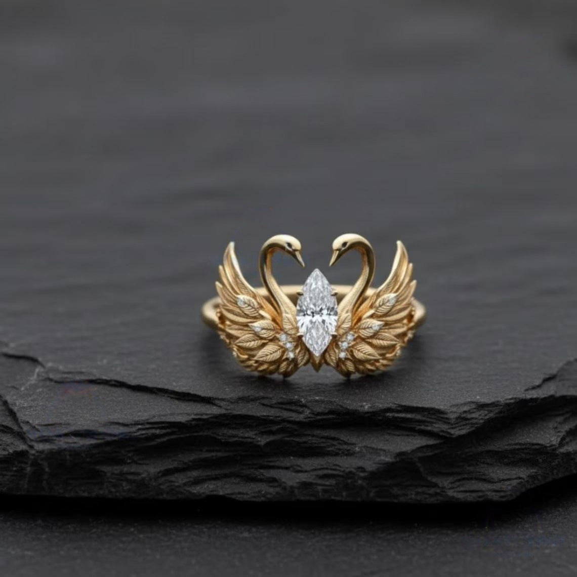 Swan Wings Engagement Horse Eye Zircon Unique Bird Wedding Full Ring