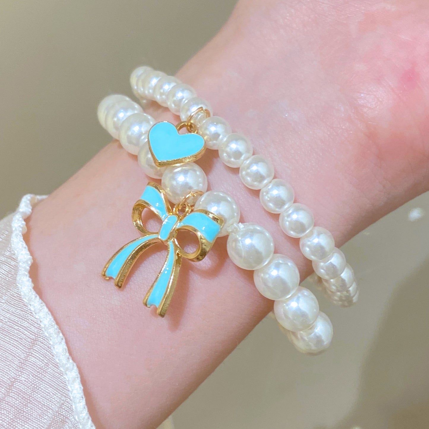 Sweet Pink Bow Pearl Female Personality Bracelets
