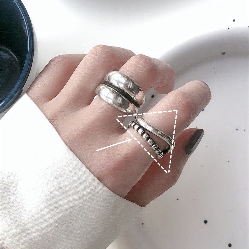 Women's Beads Retro Fashion Geometry Pattern Hip Hop Open Rings
