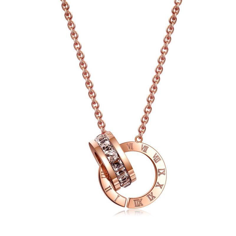 Women's Roman Numerals Full Diamond Rose Gold Necklaces