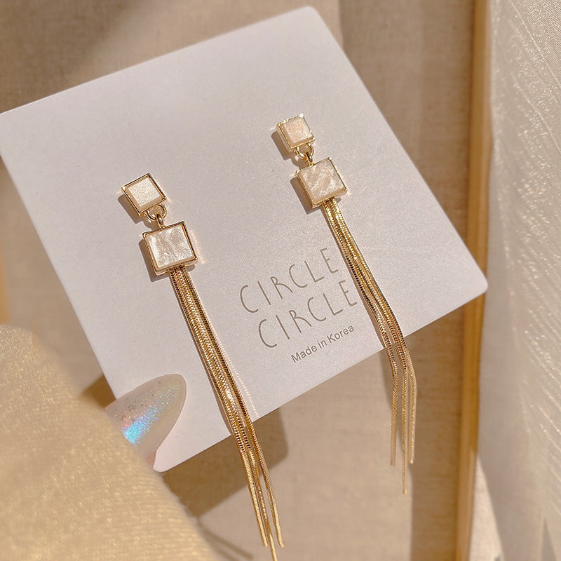 Tassel High-grade Sier Needle Metal Light Luxury Pearl Earrings