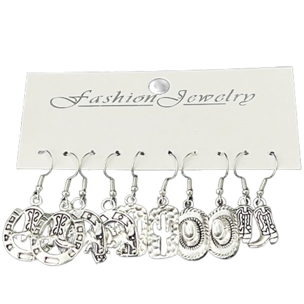 Sier Western Cowboy Horseshoe Boots Retro Earrings