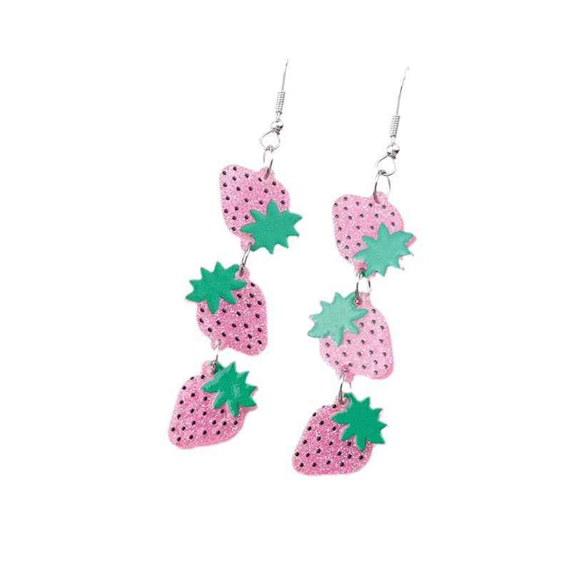 Women's Beach Strawberry Creative Fun Acrylic Printing Fashion High Rings