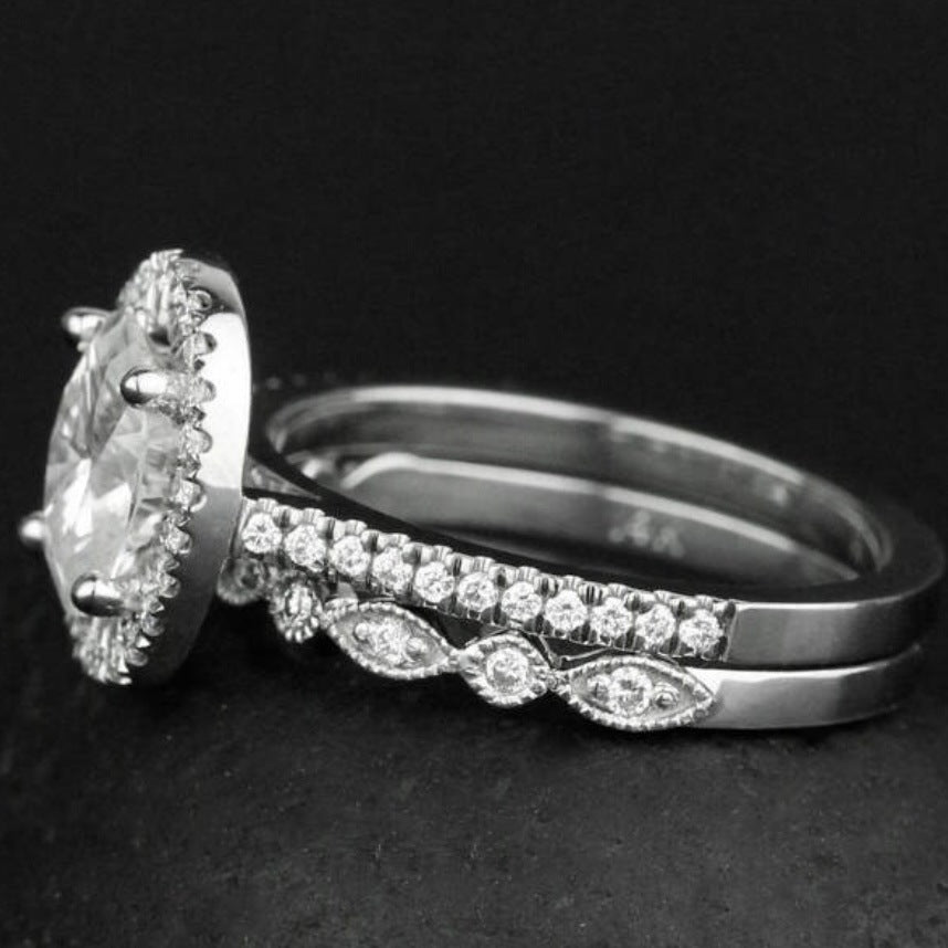 Women's Ornament Hand Jewelry Oval Diamond Set Rings