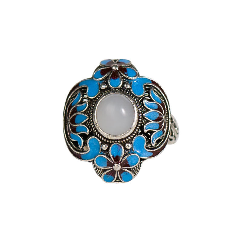 Women's Blue Craft White Gold Inlaid Imitation Jade Ethnic Rings