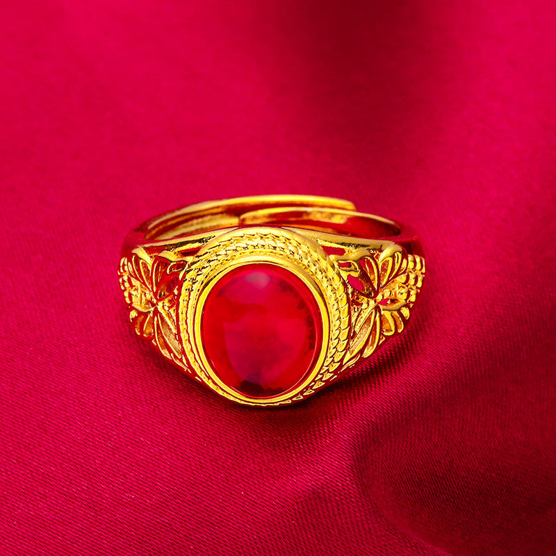 Women's Placer Gold Fashion Green Red Open Rings