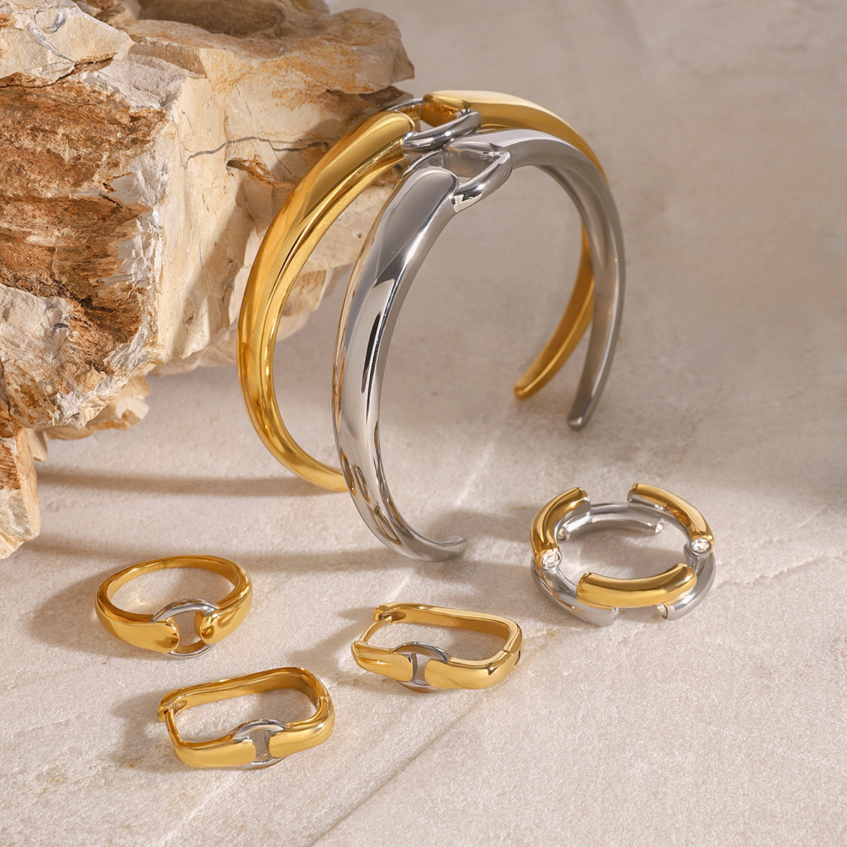 Design Stainless Steel Gold Sier Contrast Color Earrings