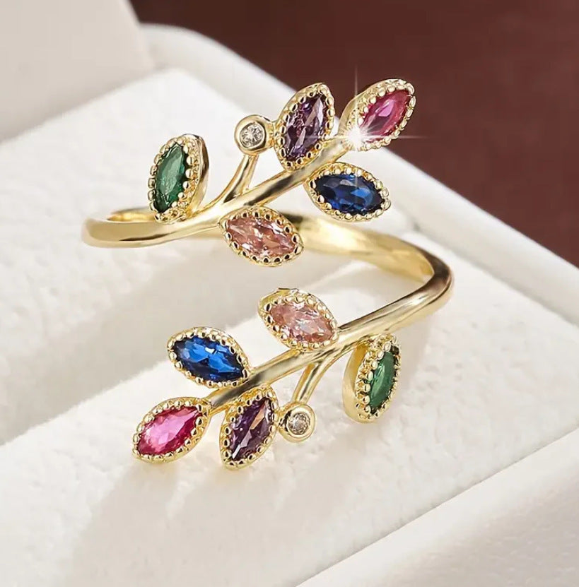 Fresh Leaves Open Female Light Luxury Temperament High Sense Index Ring