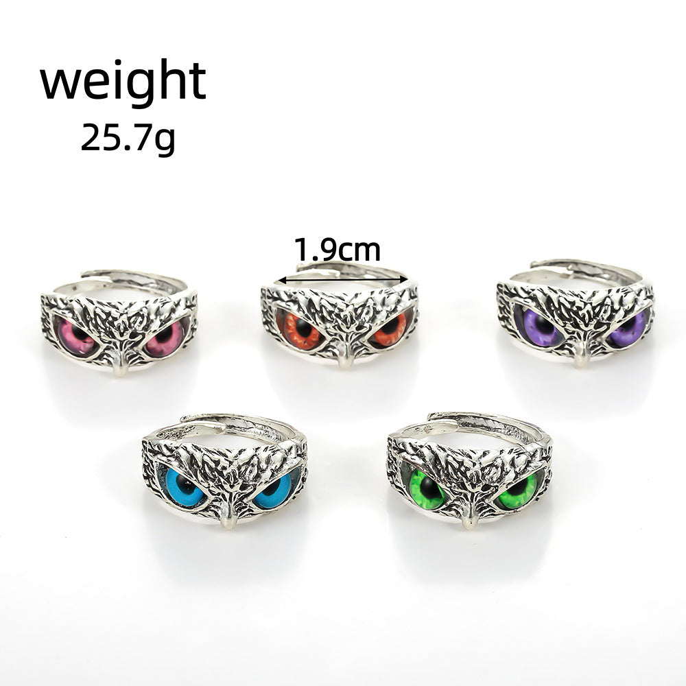 Owl Combined Retro Colorful Eye Opening Ring