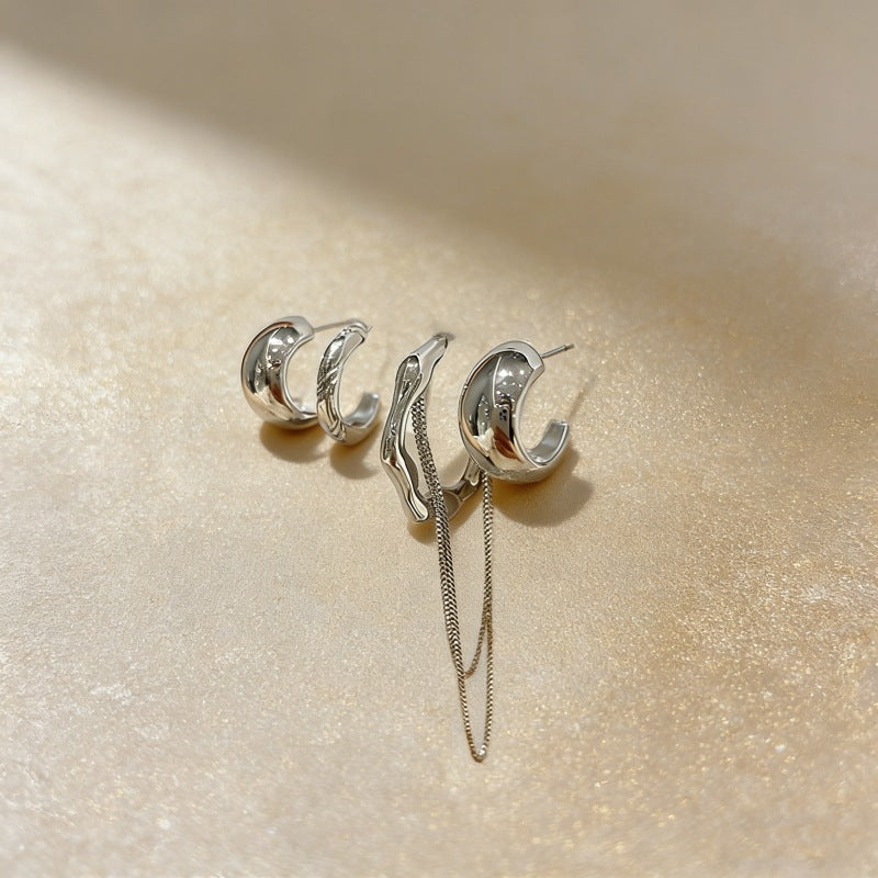 Irregular Chain Suit Temperament Sier Ear Frosty Style Rings