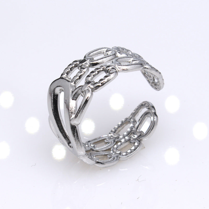 Women's & Men's Open Ornament Shaped Adjustable Stainless Steel Rings
