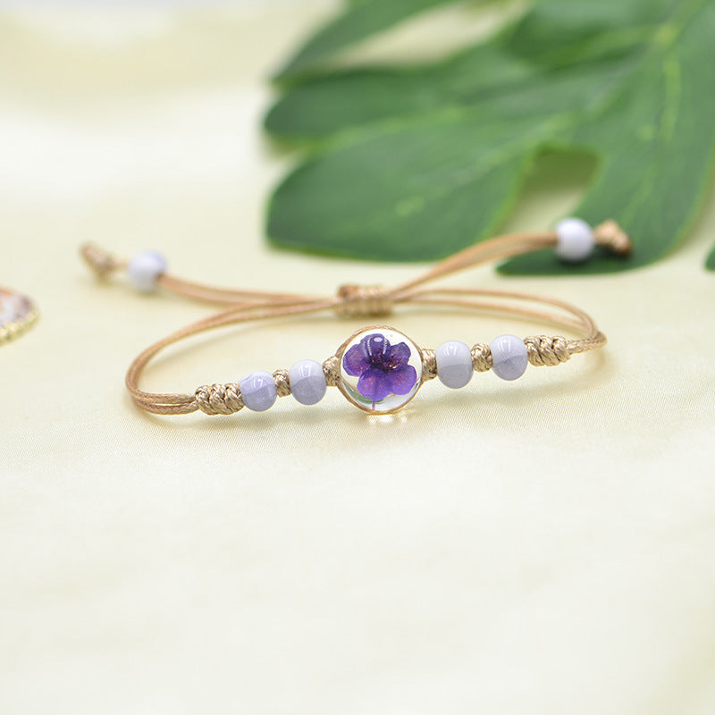 Dried Flower Plant Real Woven Snow Beads Bracelets