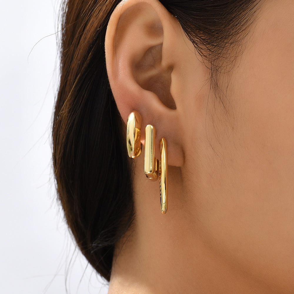 Retro Simple Geometric Twist Round Stacked Earrings