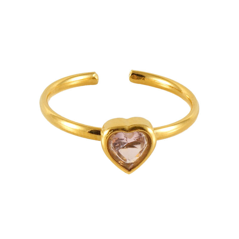 French Style Stainless Steel Colorful Heart-shaped Rings