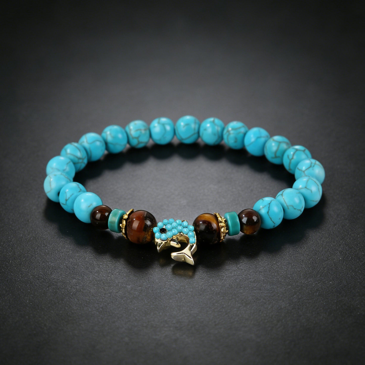 Turquoise Cross Natural Stone Beaded Vintage Bracelet