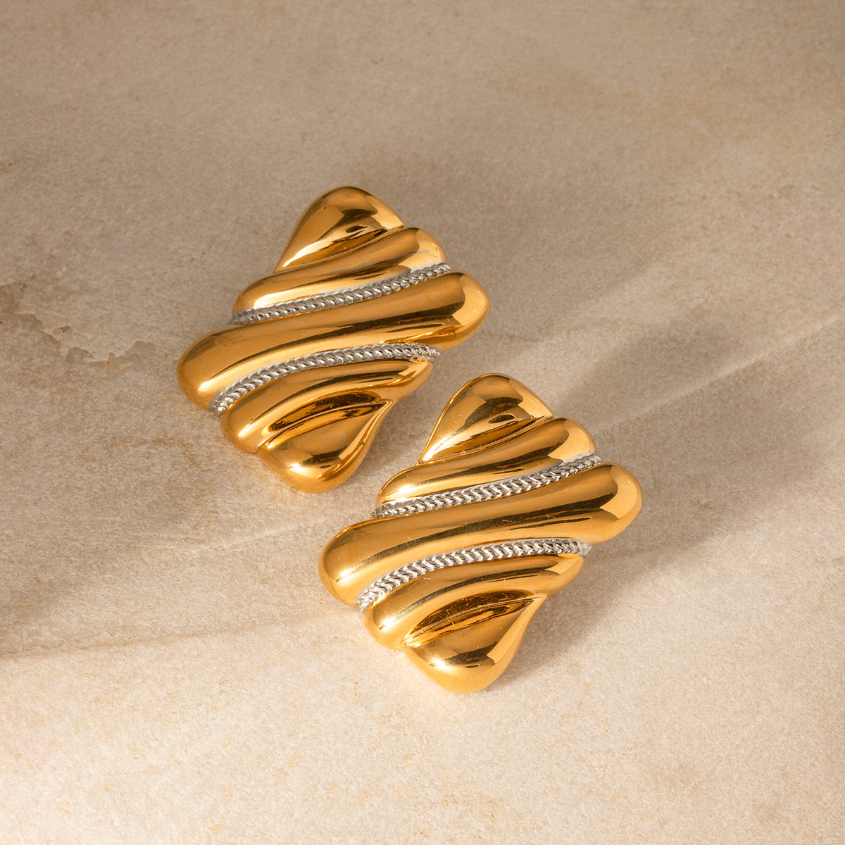 Matching Stainless Steel Jewelry Two-color Gold Sier Bright Earrings