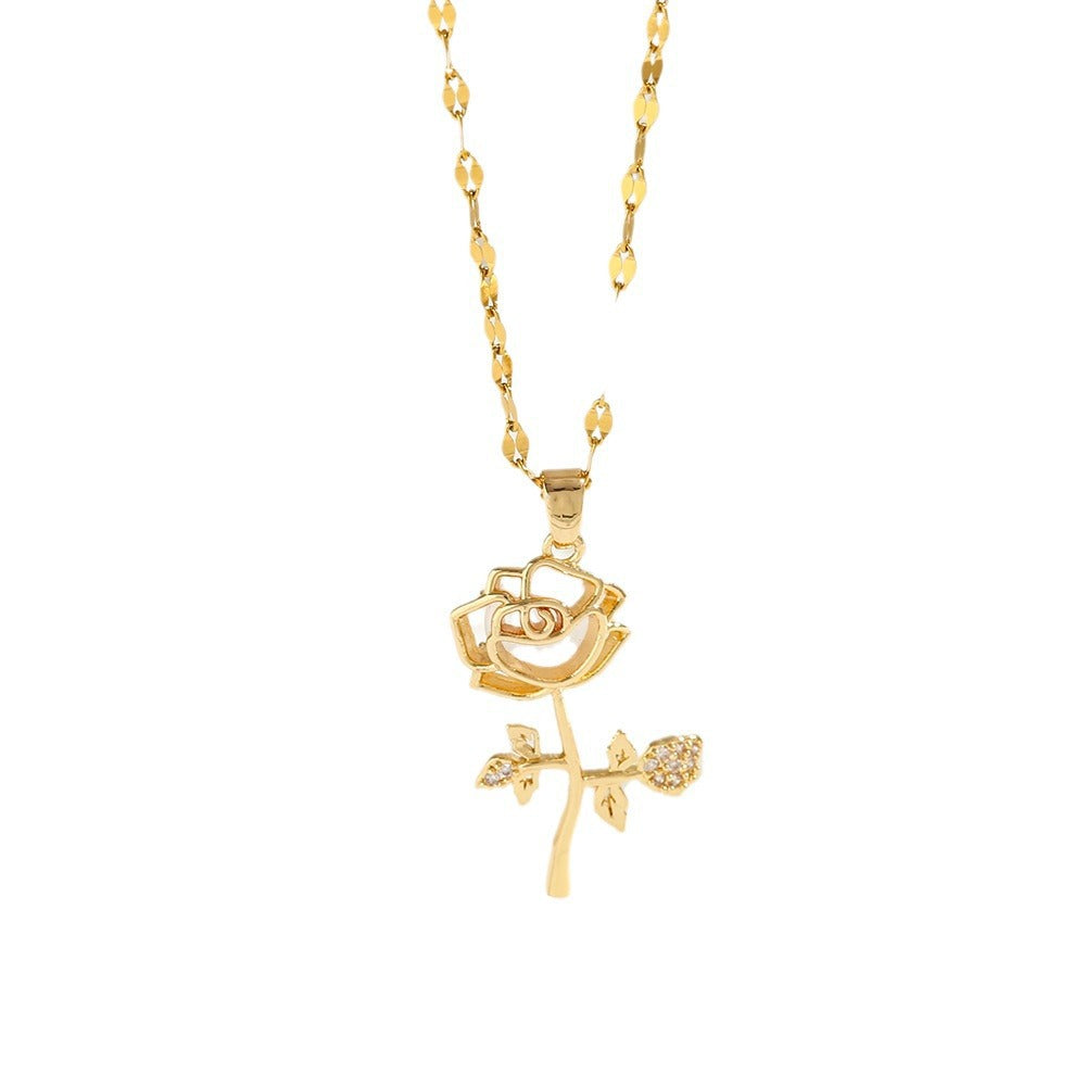 Women's Rose Light Luxury Temperament Gorgeous Full Diamond Necklaces