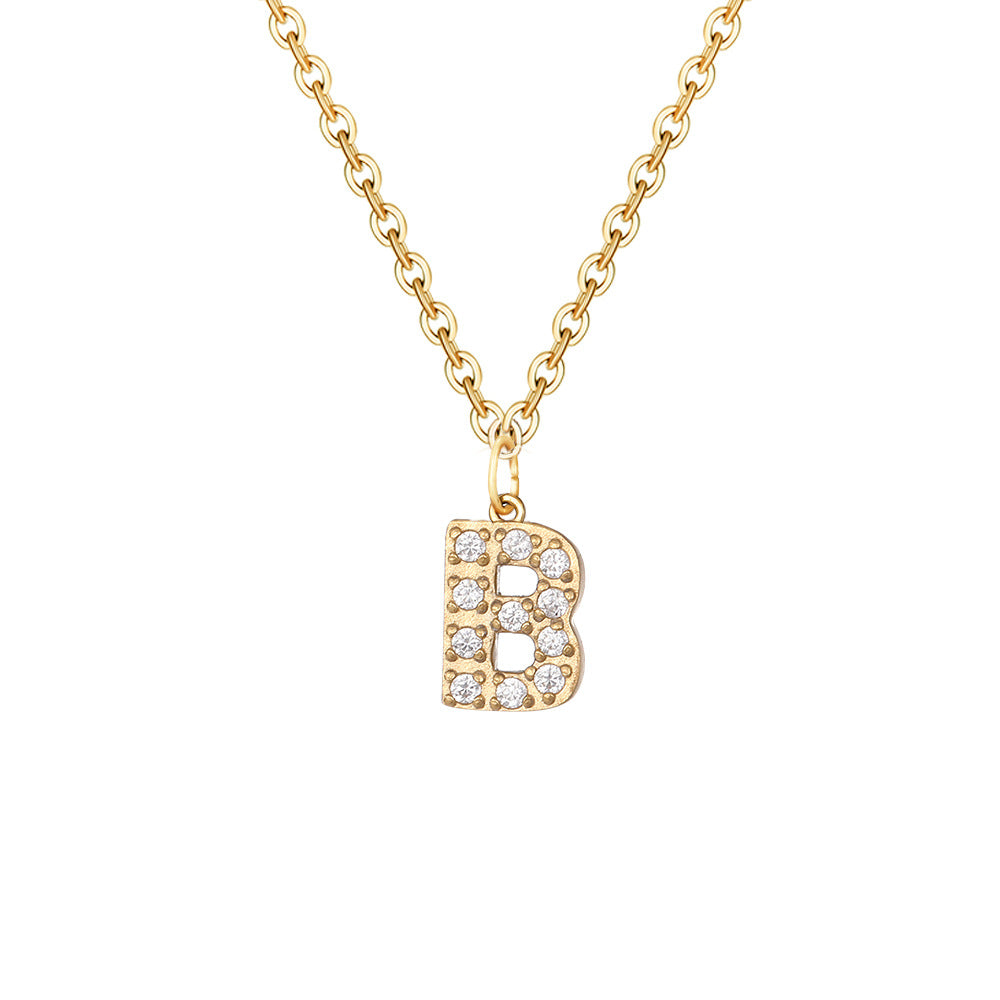 Simple Stainless Steel Diamond Letters Gold-plated Clavicle Necklaces