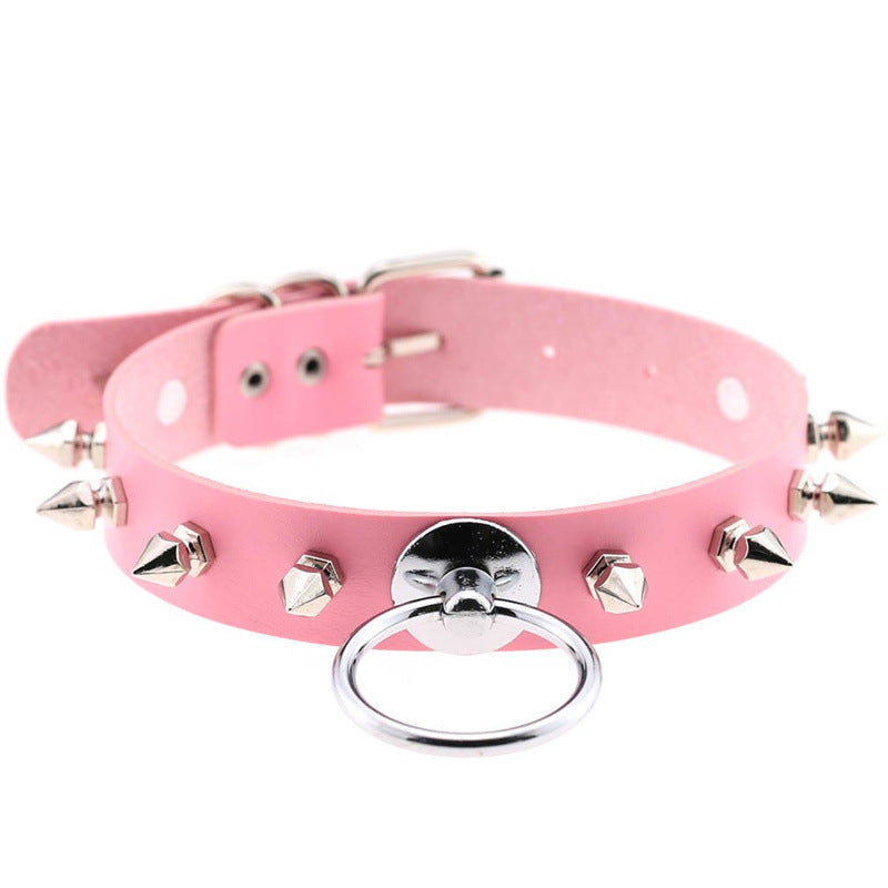 Round Leather Neckband Street Shooting Nightclub Rivet Pointed Nail Neck Necklaces