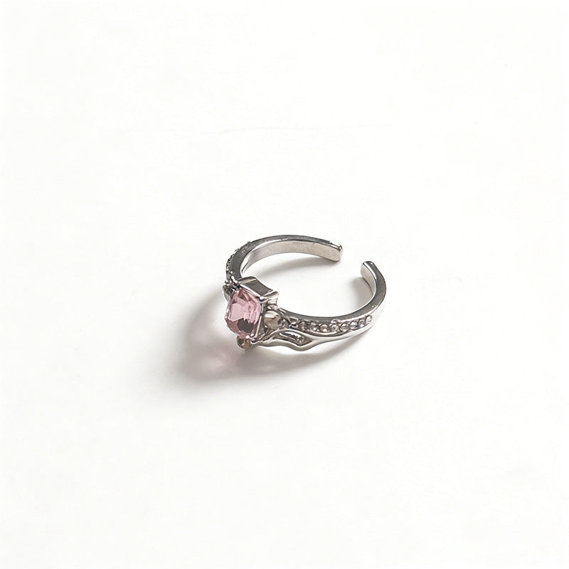 Women's Light Luxury Pink Diamond Square Niche Design Sweet Temperament Ring