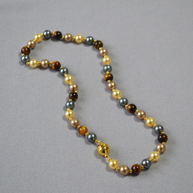 Niche Retro Design Style Tigereye Colorful Pearl Candy Necklaces
