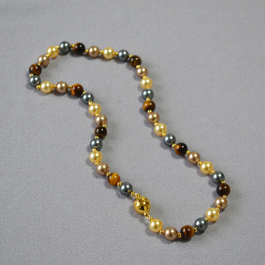 Niche Retro Design Style Tigereye Colorful Pearl Candy Necklaces
