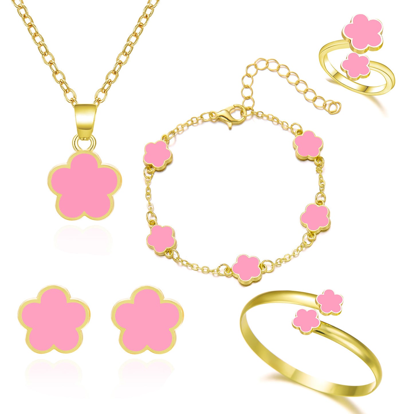 Women's Lucky Flower Parthenocissus Grass Earings Set Necklaces