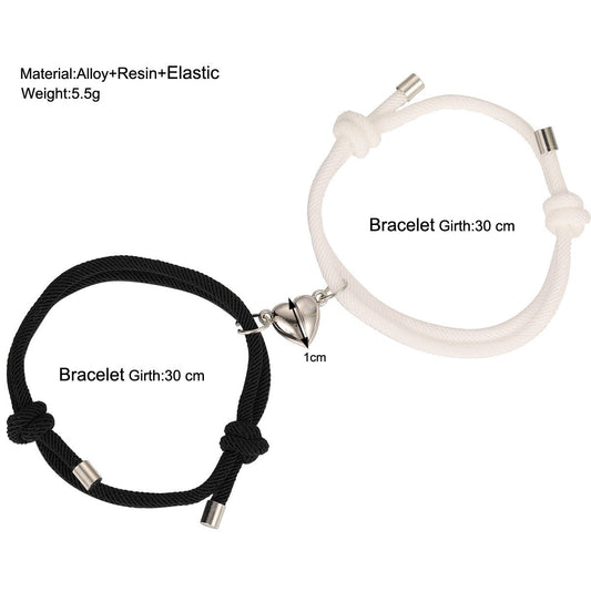 Women's & Men's Black White Rope Alloy Magnet Suction Bracelets