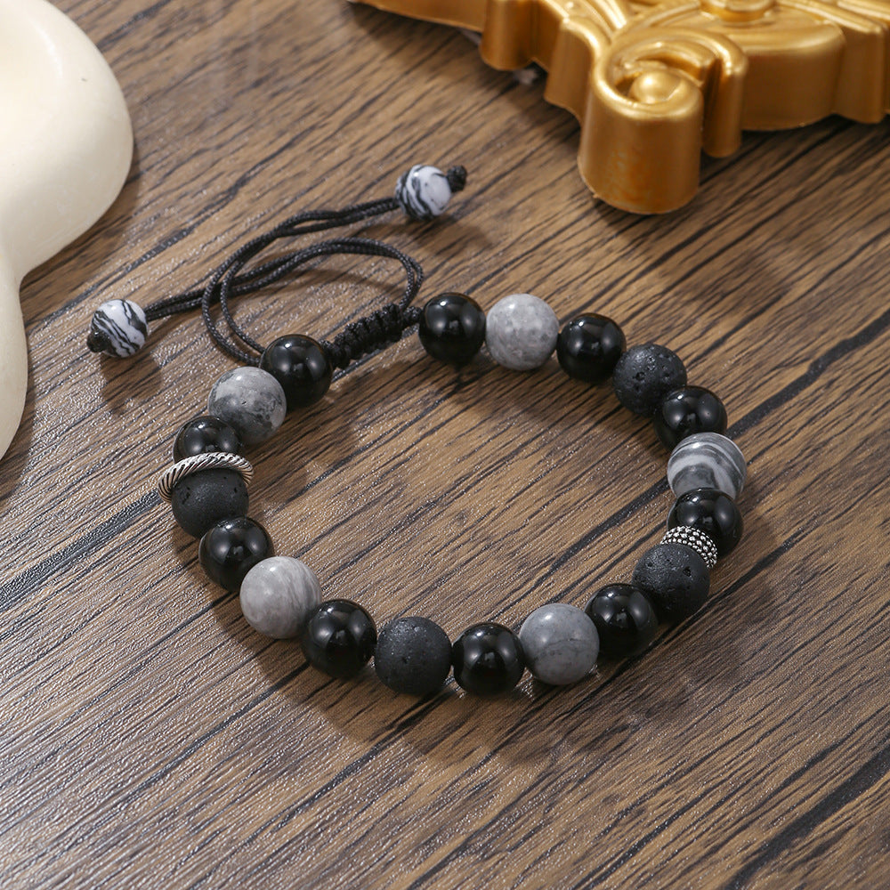 Women's & Men's Black Agate Haematite Snowflake Stone Design Bracelets