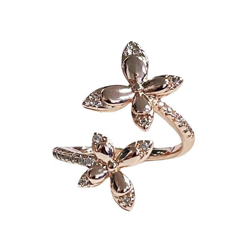 Fashion Double Butterfly Rose Golden Open-end Rings