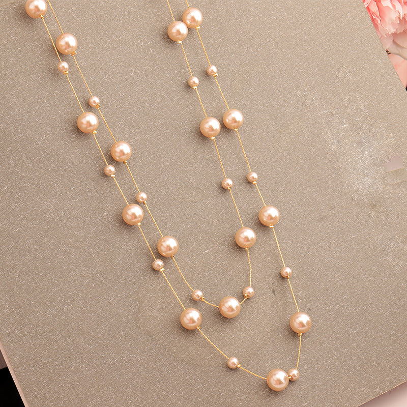 Women's Champagne Pearl Long Bright Imitation Sweater Necklace