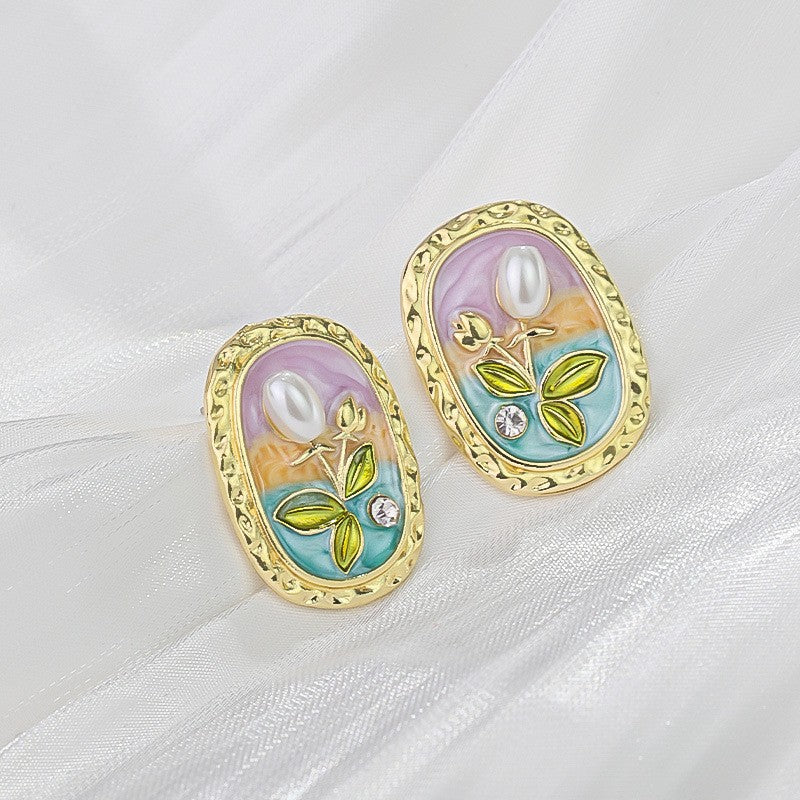Style Vintage Court Dripping Oil Flower Earrings