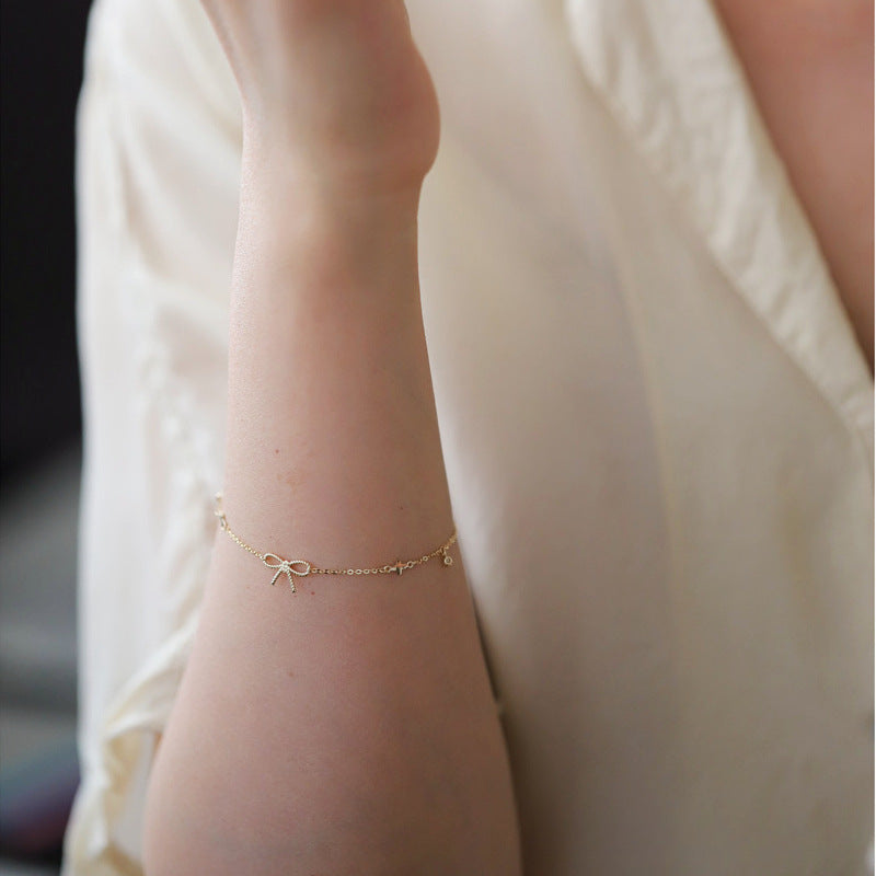 Sier Gold-plated Twist Bow Female Clover Simple Artistic Bracelets