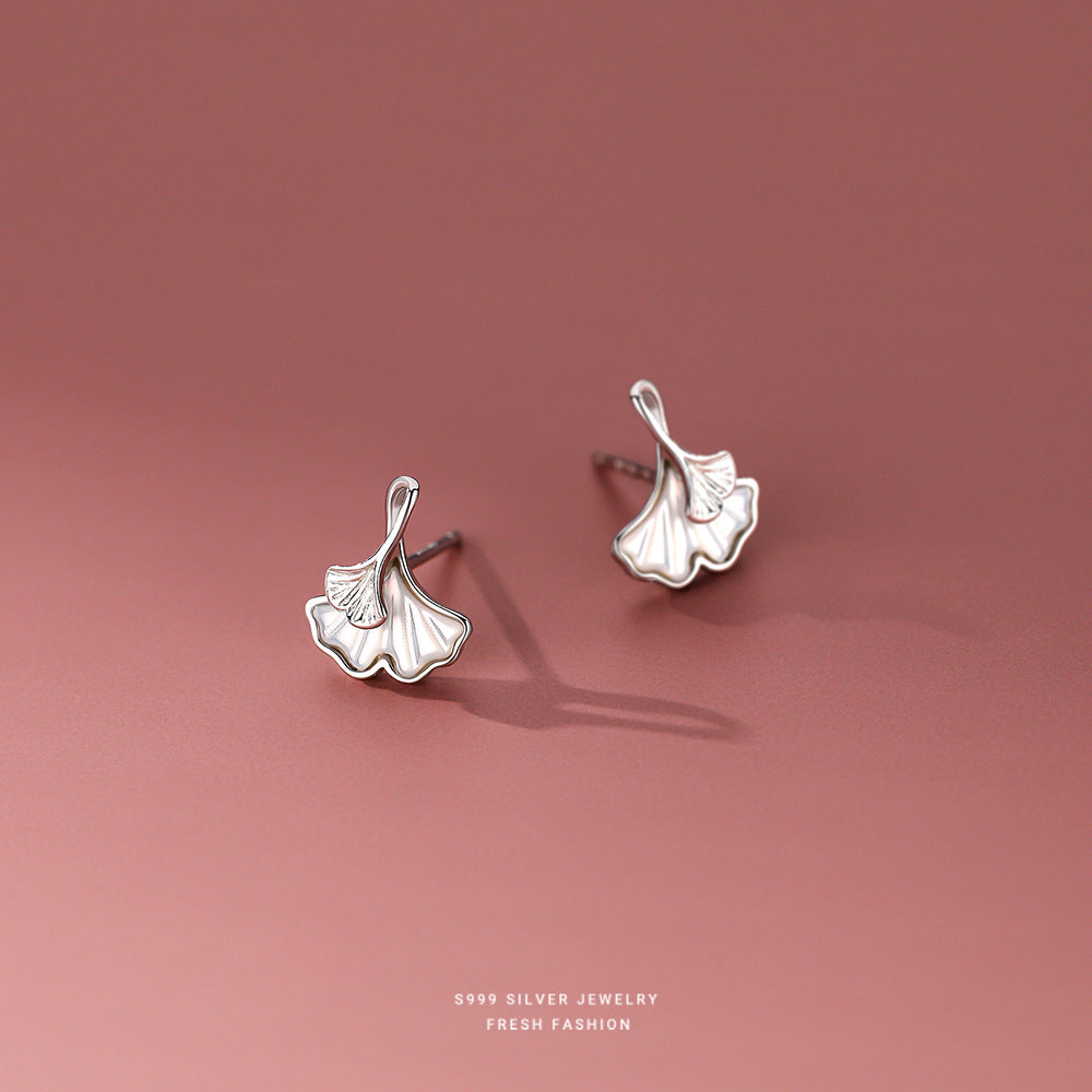 Women's Sier Ginkgo Leaf For Temperamental Shell Earrings