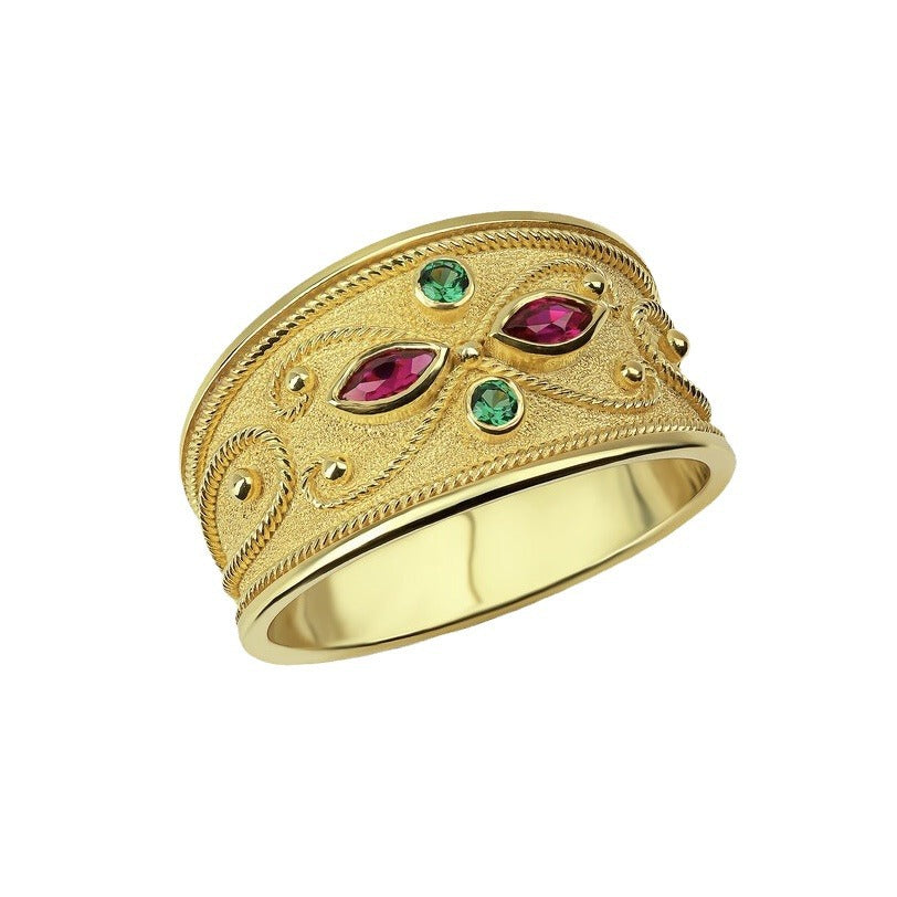 Women's & Men's Duplex Court Alluvial Gold Plated Inlaid Rings