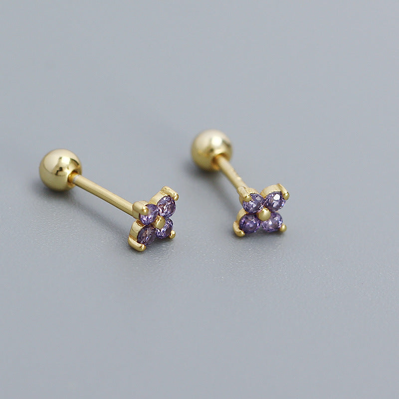 Women's Piercing Ear Sier Flower Zircon Thread Earrings