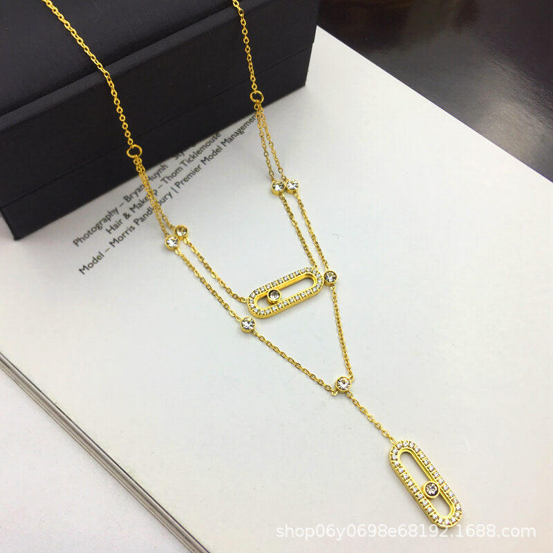 Fashion Luxury Slidable Oval Micro Rhinestone Necklace