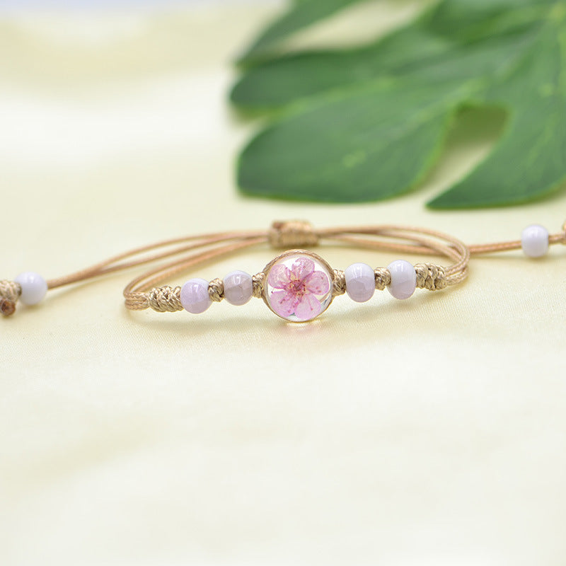 Dried Flower Plant Real Woven Snow Beads Bracelets