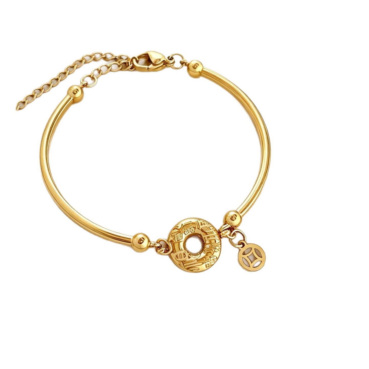 Women's Steel Fu Character Safety Buckle Real Gold Plating Design Personality Bracelet