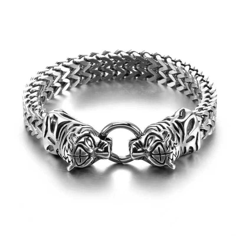 Men's Stainless Steel Wolf Head Chain Retro Bracelets