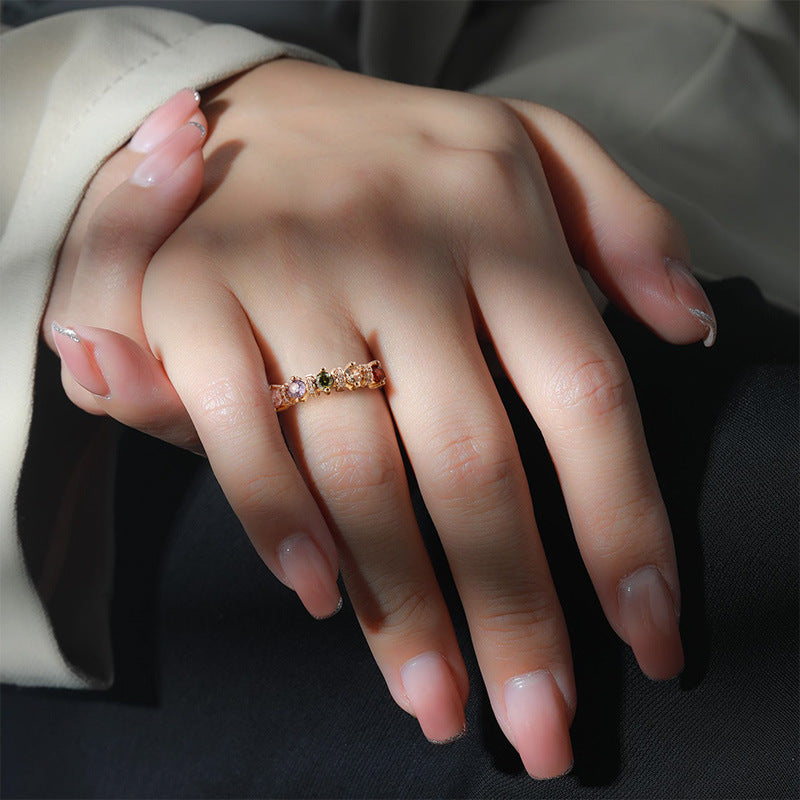 Colored Gems Rainbow Open-end Zircon Female Temperament Open Ring