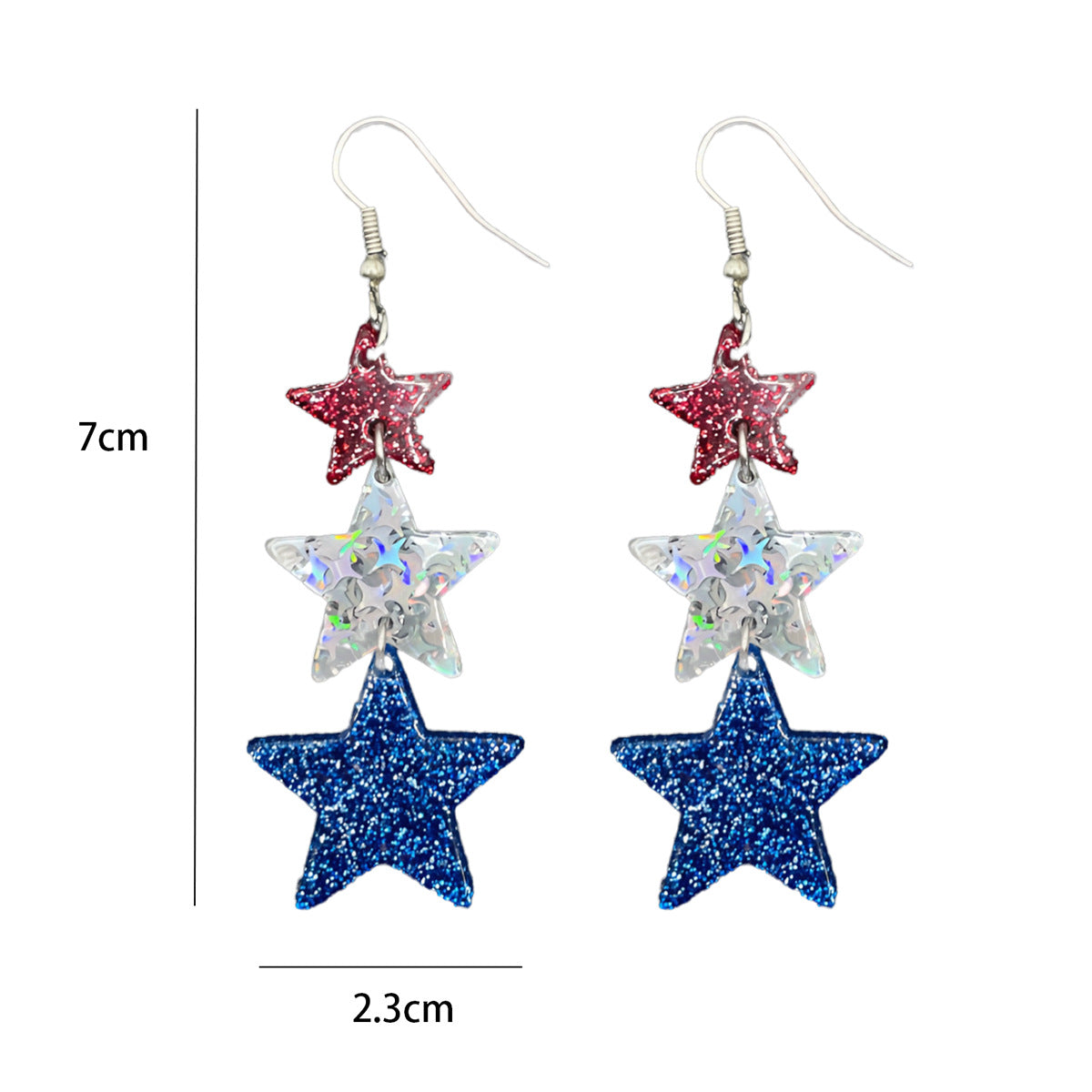 Five-pointed Star Three-color Stitching Glitter Personalized Eardrops Style Fashion Earrings
