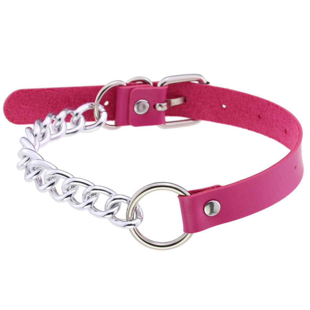 Leather Neckband Punk Metal Stitching Neck Strap Collar