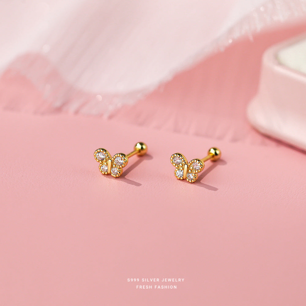 Sterling Sier Micro Inlaid Zircon Screw Female Earrings