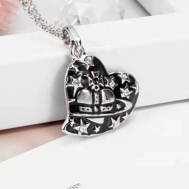 Heart Double-sided Rhinestone Paint Red Black Blue Necklaces