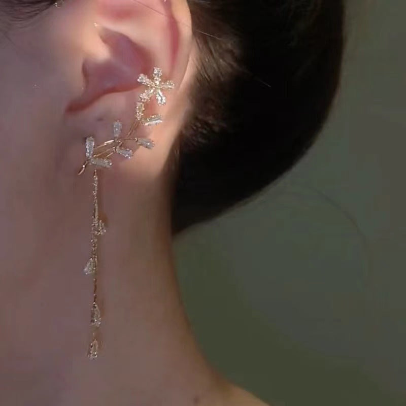Sense Zircon Flower Ear Hanging Tassel Unique Earrings