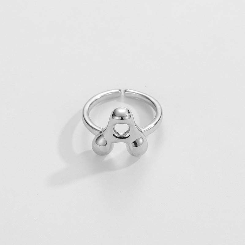 Hop Letters Glossy Sier Open Adjustable Rings