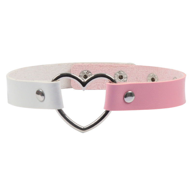 Color Matching Leather Peach Heart Love Heart-shaped Female Neckband Clavicle Collar